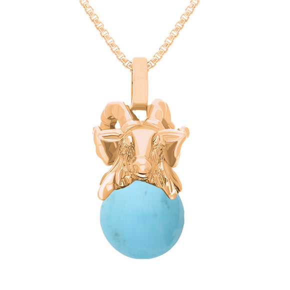 18ct Rose Gold Turquoise Zodiac Aries 10mm Bead Pendant, P3620.