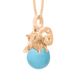 18ct Rose Gold Turquoise Zodiac Aries 10mm Bead Pendant, P3620.