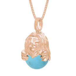 18ct Rose Gold Turquoise Zodiac Leo 10mm Bead Pendant, P3626.