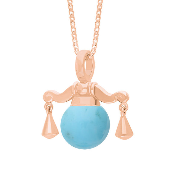 18ct Rose Gold Turquoise Zodiac Libra 10mm Bead Pendant, P3617.
