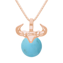 18ct Rose Gold Turquoise Zodiac Taurus 10mm Bead Pendant, P3621.