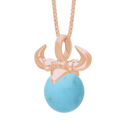 18ct Rose Gold Turquoise Zodiac Taurus 10mm Bead Pendant, P3621.