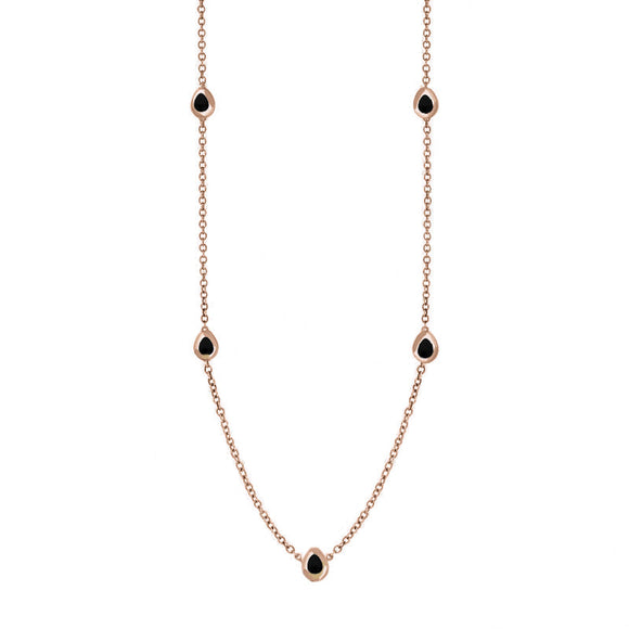 18ct Rose Gold Whitby Jet Cross Link Disc Chain Necklace