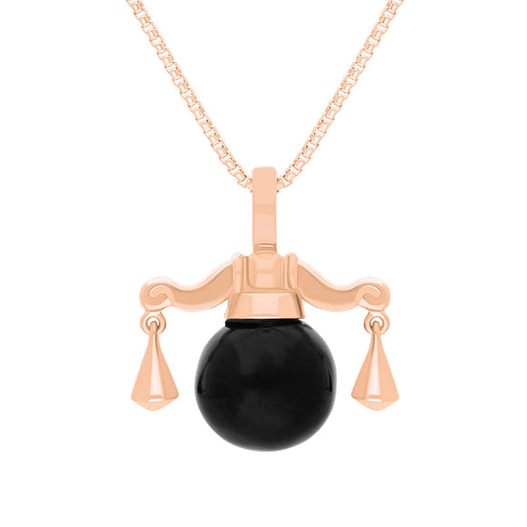 18ct Rose Gold Whitby Jet Zodiac Libra 10mm Bead Pendant, P3617.