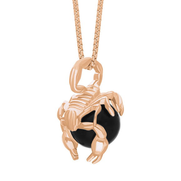 18ct Rose Gold Whitby Jet Zodiac Scorpio 10mm Bead Pendant, P3618.