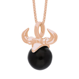 18ct Rose Gold Whitby Jet Zodiac Taurus 10mm Bead Pendant, P3621.
