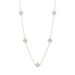 18ct Rose Gold White Mother of Pearl Bloom Four Leaf Clover Ball Edge Necklace
