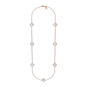 18ct Rose Gold WHITE MOP Bloom Four Leaf Clover Long Necklace, N1129