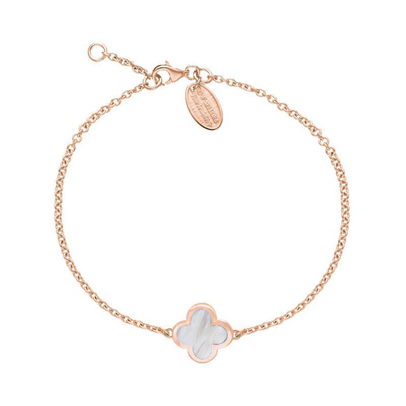 18ct Rose Gold White Mother of Pearl Bloom Four Leaf Clover Polished Edge Bracelet