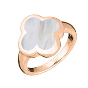 18ct Rose Gold WHITE MOP Bloom Four Leaf Clover Ring, R1182