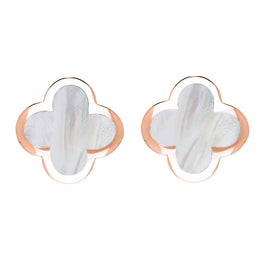 18ct Rose Gold White Mother of Pearl Bloom Four Leaf Clover Stud Earrings