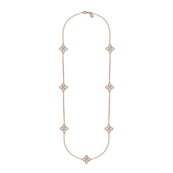 18ct Rose Gold WHITE MOP Bloom Long Marquise Flower Necklace