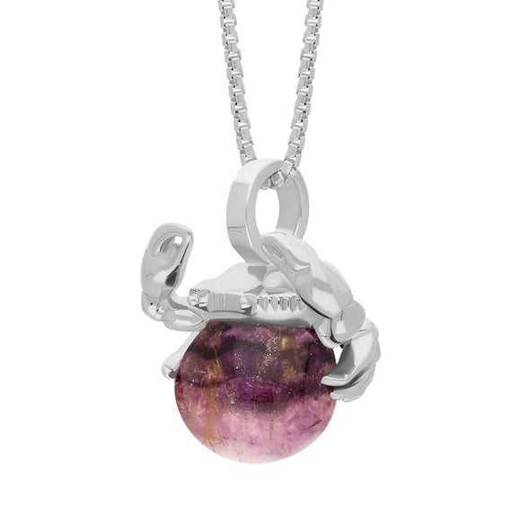 18ct White Gold Blue John Zodiac Cancer 10mm Bead Pendant, P3625.