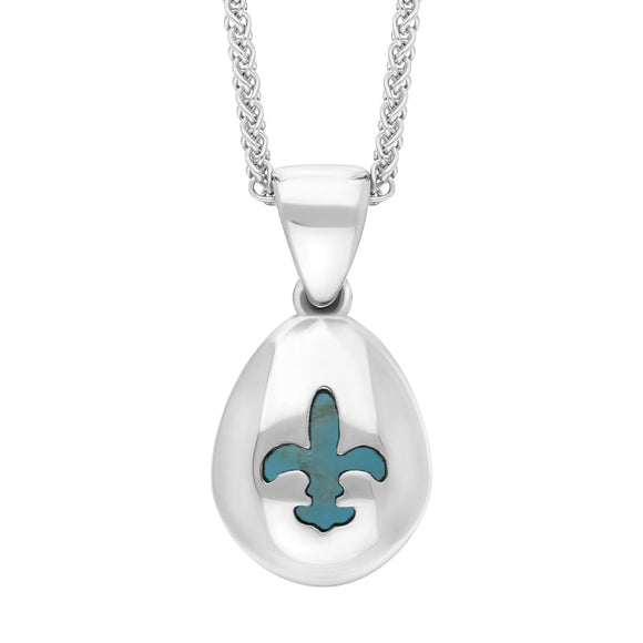 18ct White Gold Turquoise Fleur De Lis Pear Shape Necklace, P3645.
