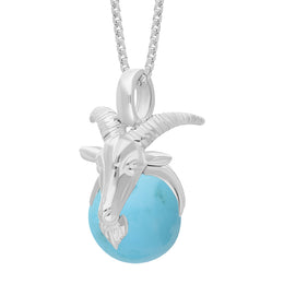 18ct White Gold Turquoise Zodiac Capricorn 10mm Bead Pendant, P3623.