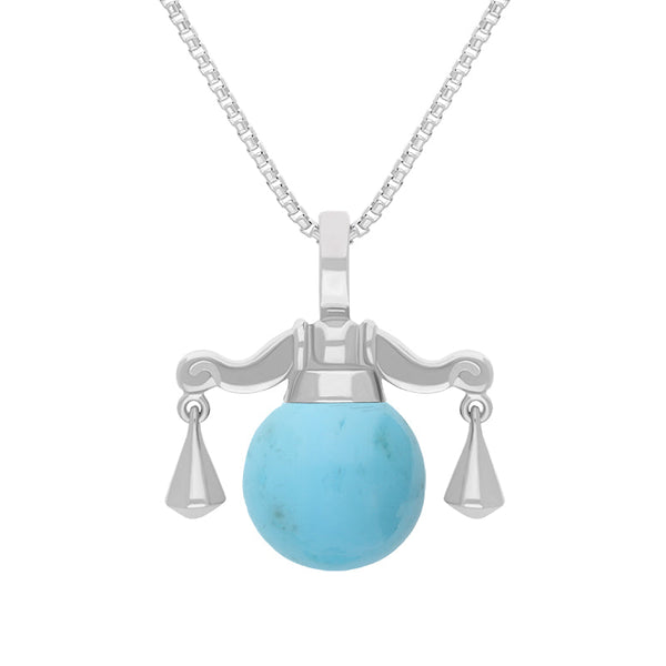 18ct White Gold Turquoise Zodiac Libra 10mm Bead Pendant, P3617.