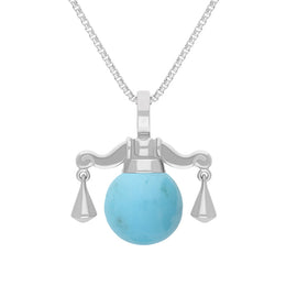 18ct White Gold Turquoise Zodiac Libra 10mm Bead Pendant, P3617.