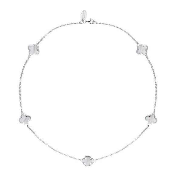 18ct White Gold WHITE MOP Bloom Four Leaf Clover Necklace, N1128