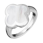 18ct White Gold WHITE MOP Bloom Four Leaf Clover Ring, R1182