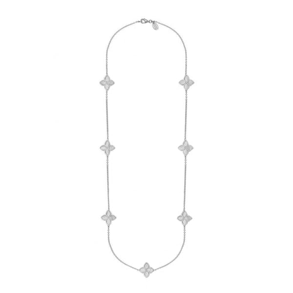 18ct White Gold WHITE MOP Bloom Long Marquise Flower Necklace