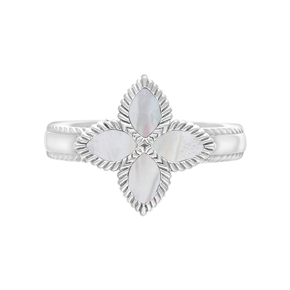 18ct White Gold White Mother of Pearl Eden Marquise Flower Ring