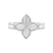 18ct White Gold White Mother of Pearl Eden Marquise Flower Ring