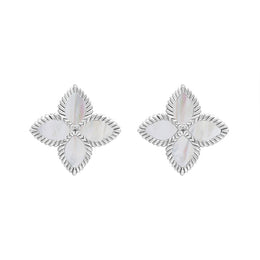 18ct White Gold WHITE MOP Bloom Marquise Flower Stud Earrings
