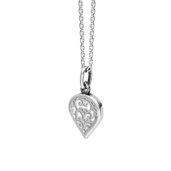 18ct White Gold Bauxite Flore Filigree Small Heart Necklace. P3629._2