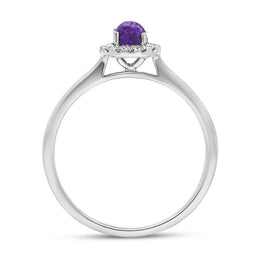 18ct White Gold Blue John 0.10ct Diamond Round Ring