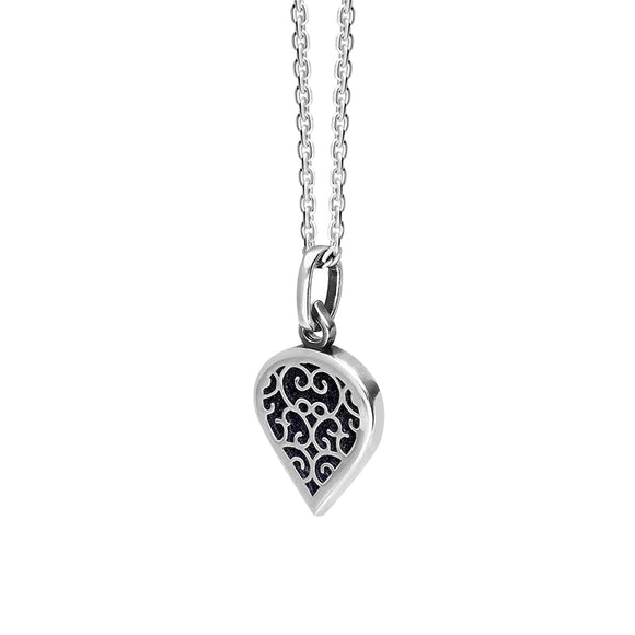 18ct White Gold Blue Goldstone Flore Filigree Small Heart Necklace. P3629._2