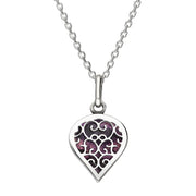 18ct White Gold Blue John Flore Filigree Small Heart Necklace. P3629.