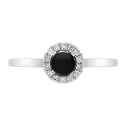 18ct White Gold Whitby Jet 0.10ct Diamond Round Ring