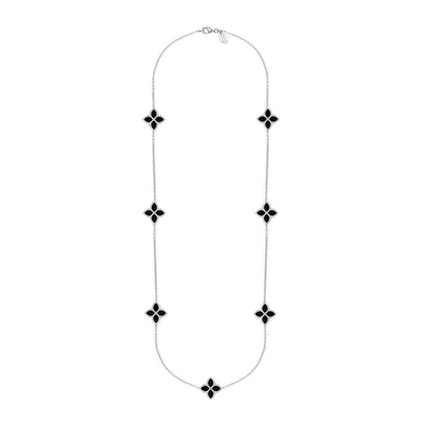 9ct White Gold Whitby Jet Eden Long Marquise Flower Necklace