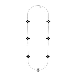 9ct White Gold Whitby Jet Eden Long Marquise Flower Necklace