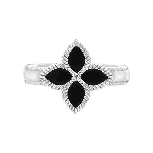 18ct White Gold Whitby Jet Eden Marquise Flower Ring