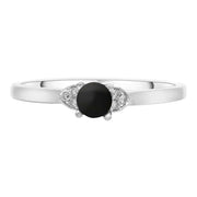 18ct White Gold Whitby Jet Diamond 0.04ct Round Claw Set Ring