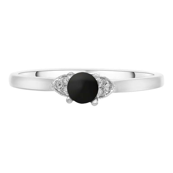 18ct White Gold Whitby Jet Diamond 0.04ct Round Claw Set Ring