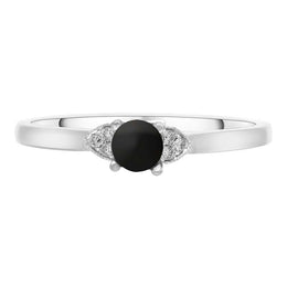 18ct White Gold Whitby Jet Diamond 0.04ct Round Claw Set Ring