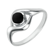 18ct White Gold Whitby Jet Round Twist Ring, R030.