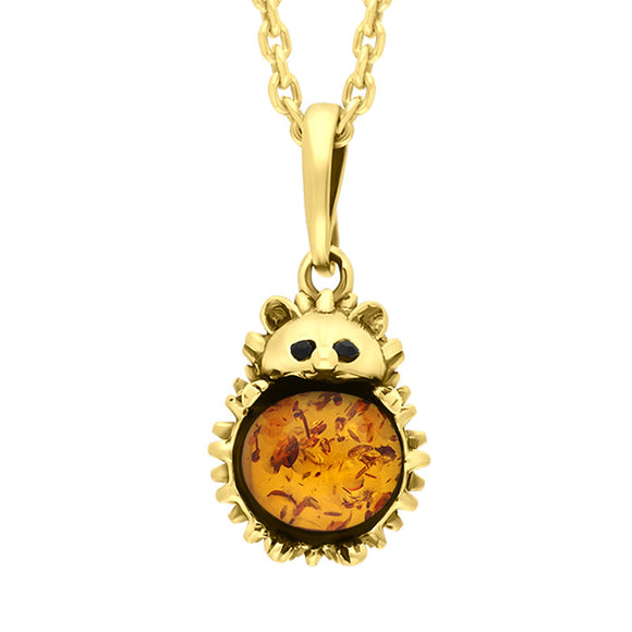 18ct Yellow Gold Amber Small Hedgehog Necklace P3495