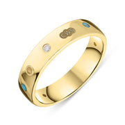 18ct Yellow Gold 0.08ct Diamond Turquoise King's Coronation Hallmark 5mm Ring R1193_5 CFH