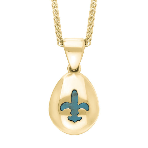 18ct Yellow Gold Turquoise Fleur De Lis Pear Shape Necklace, P3645.