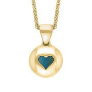 18ct Yellow Gold Turquoise Heart Disk Necklace, P3643.