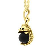 18ct Yellow Gold Whitby Jet Tiny Hedgehog Necklace