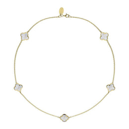 18ct Yellow Gold White Mother of Pearl Bloom Four Leaf Clover Necklace