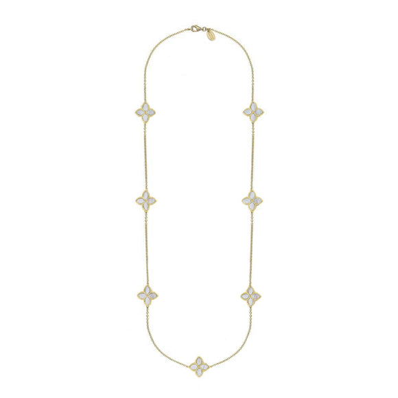 18ct Yellow Gold WHITE MOP Bloom Long Marquise Flower Necklace