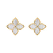 18ct Yellow Gold WHITE MOP Bloom Marquise Flower Stud Earrings