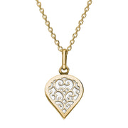 18ct Yellow Gold Bauxite Flore Filigree Small Heart Necklace. P3629.