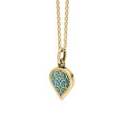 18ct Yellow Gold Turquoise Flore Filigree Small Heart Necklace. P3629._2