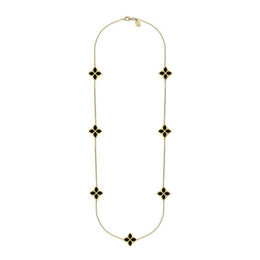 18ct Yellow Gold Whitby Jet Bloom Long Flower Ball Edge Necklace, N1157